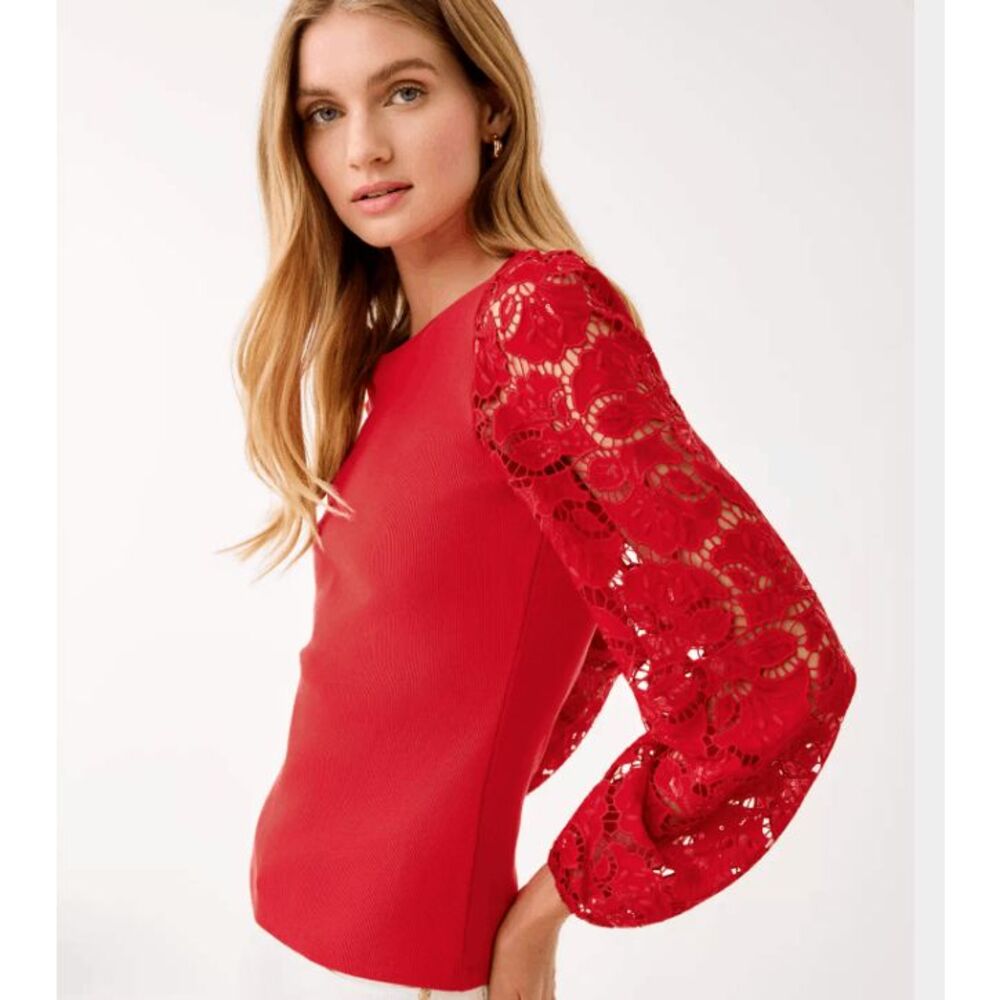 NWT Lilly Pulitzer Bryant Lace Knit Top- Cranberry Red- Size L